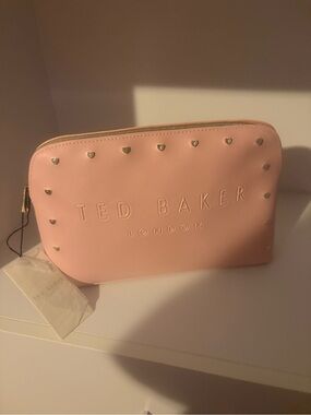 Ted Baker Pink Embossed Logo Heart-Stud Cosmetic Pouch
